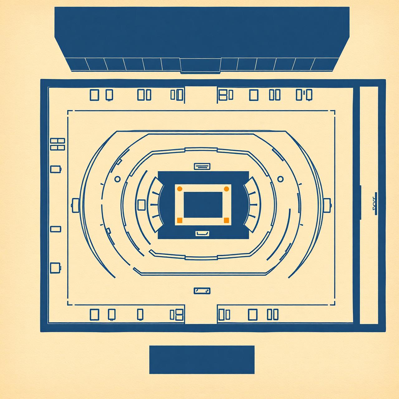Architectural floor plan illustrating venue security zones